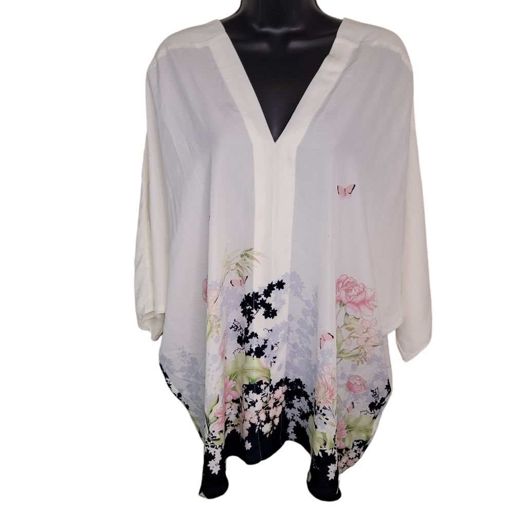 Rose + Olive Nwot deep v-neck Floral Bohemian Blouse Top Size 1x